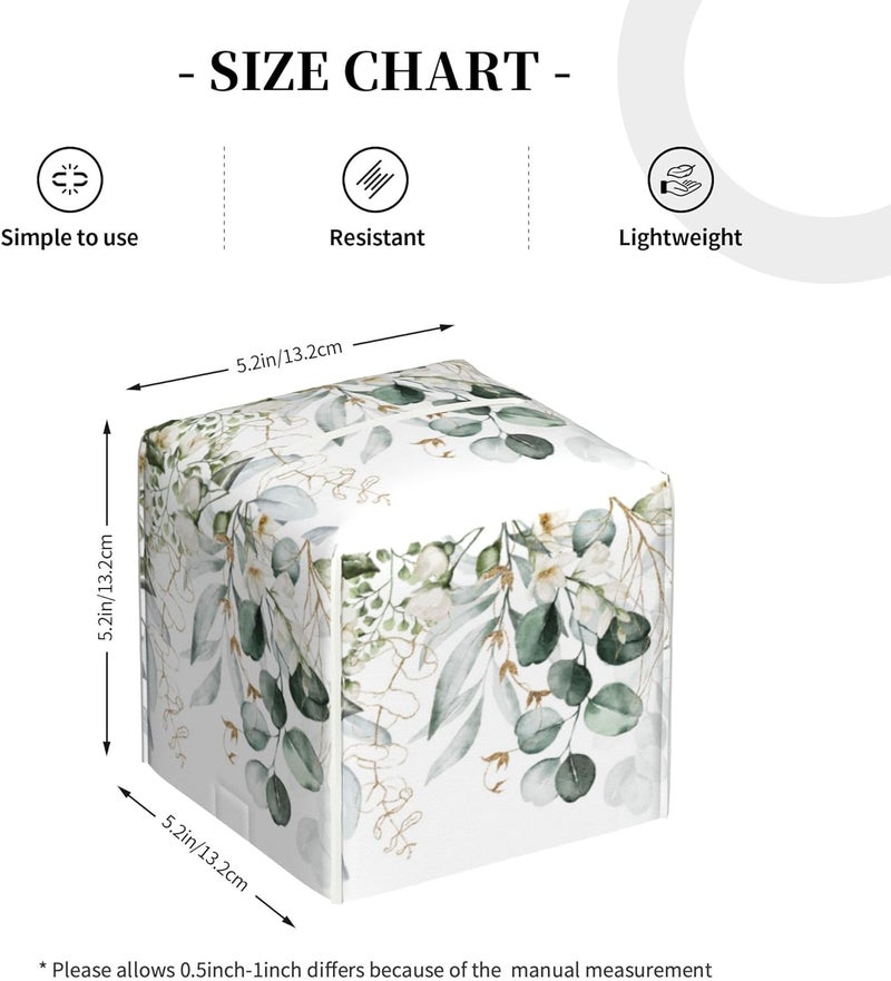 sndheke Eucalyptus Leaves and Flowers Tissue Box Cover Square,Watercolor Green Leaves Branches Tissue Box Holder Waterproof Leather Facial Paper Organizer Dispenser for Bathroom Home Car Nightstand Vanity - Image 4